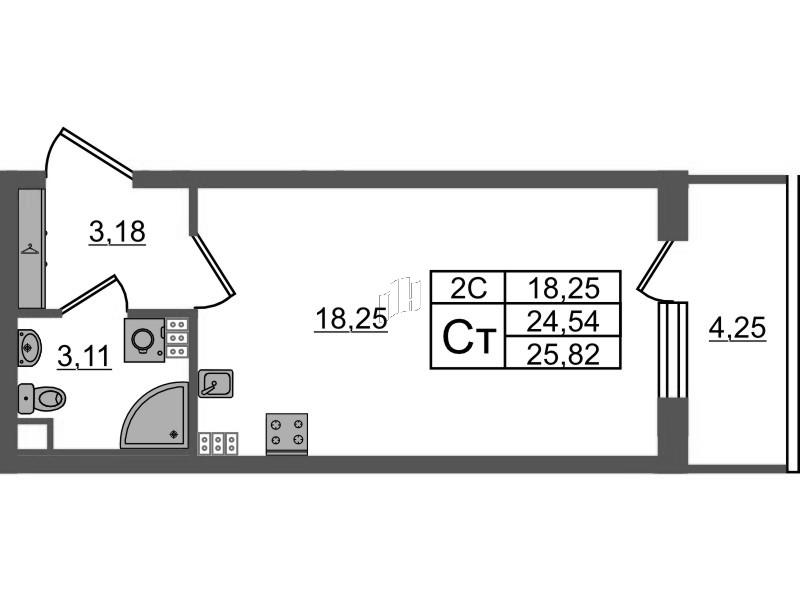 Студия 24,5 м²