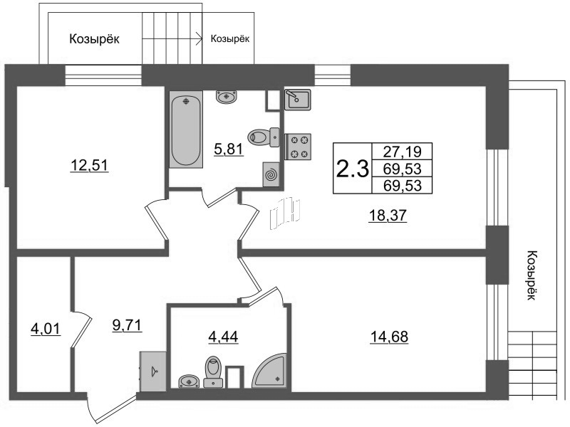 3 ккв (Евро) 68,2 м²