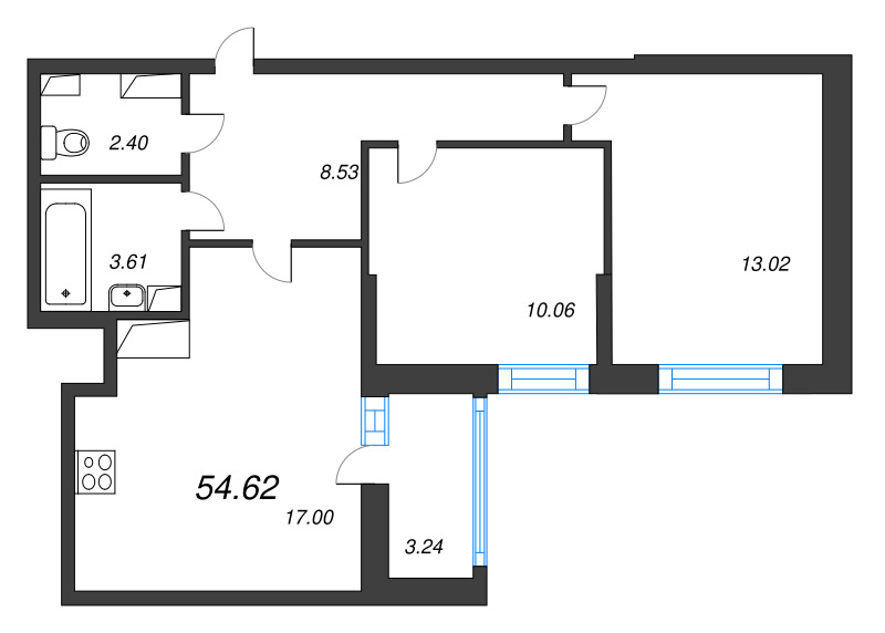 3 ккв (Евро) 54,6 м²