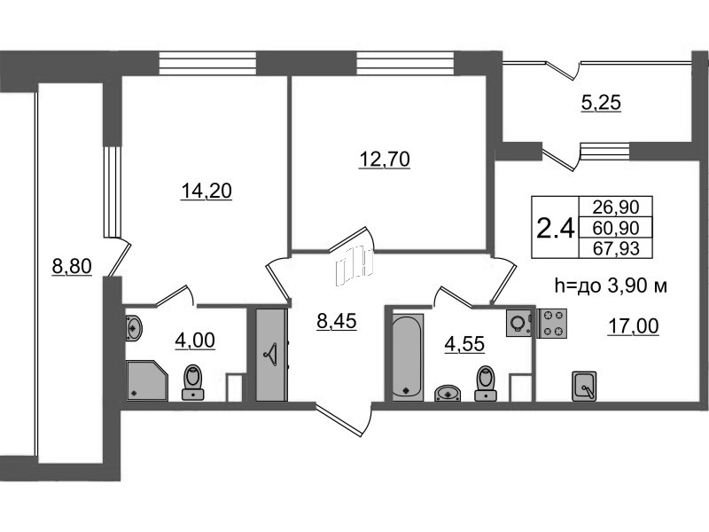3 ккв (Евро) 60,9 м²