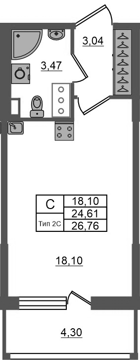 Студия 24,6 м²