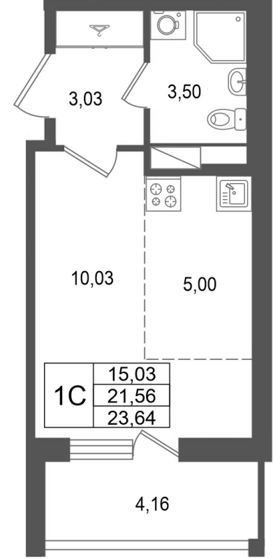 Студия 21,6 м²