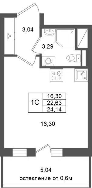 Студия 22,6 м²
