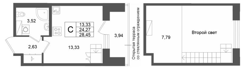 Студия 27,3 м²