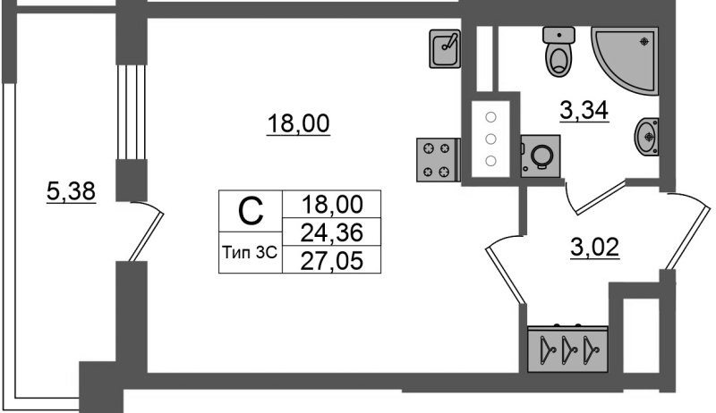 Студия 24,4 м²