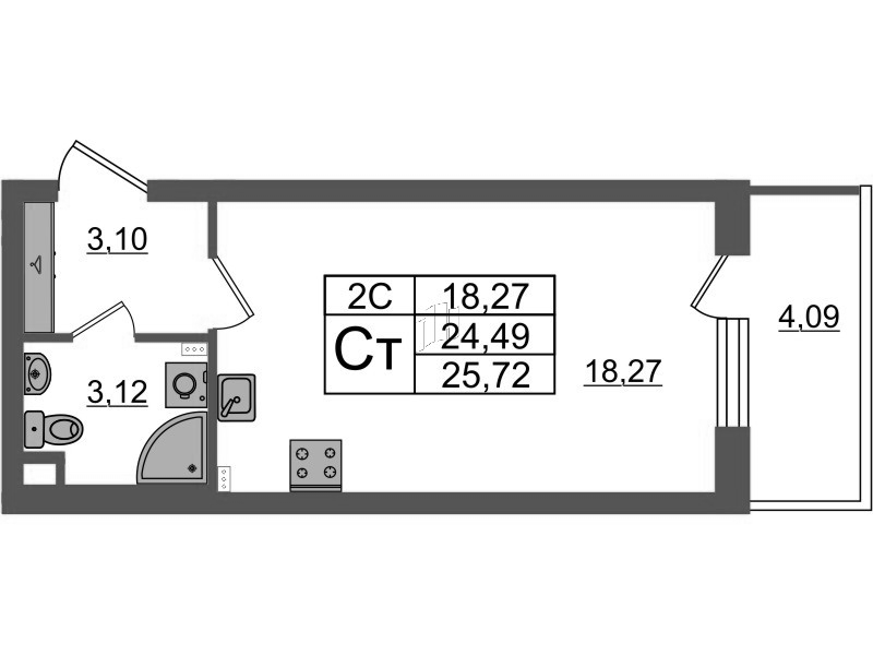 Студия 24,5 м²