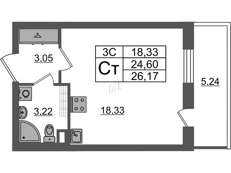 Студия 24,6 м²
