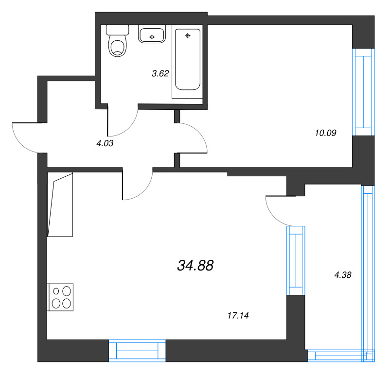2 ккв (Евро) 34,9 м²