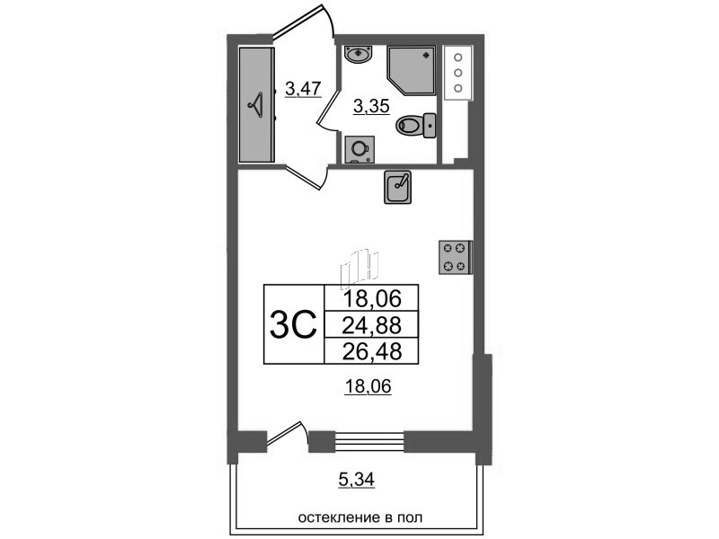 Студия 24,9 м²