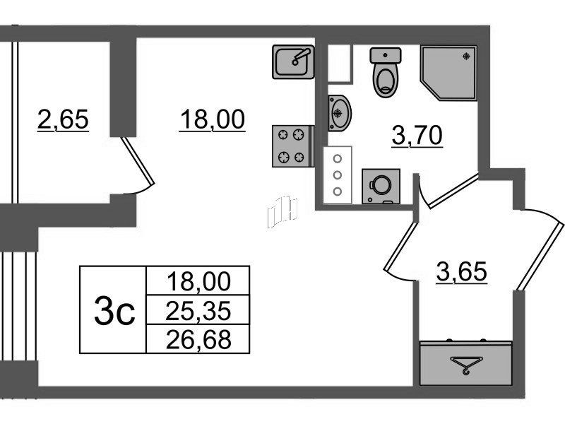 Студия 25,4 м²
