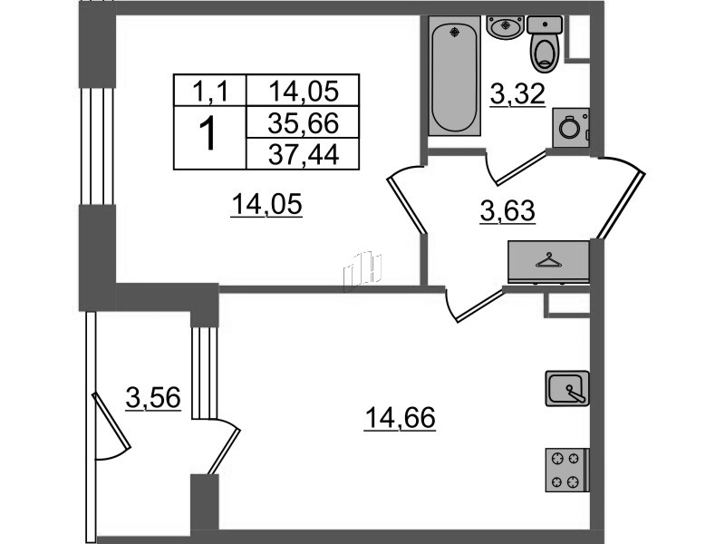 1 ккв 35,7 м²