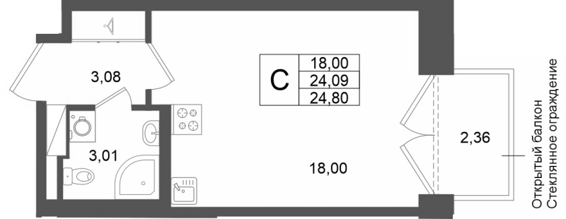 Студия 24,1 м²