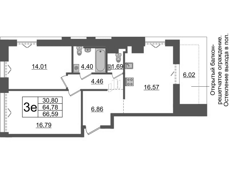3 ккв (Евро) 64,8 м²