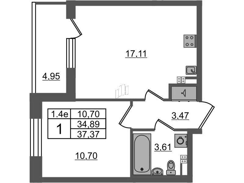 2 ккв (Евро) 34,9 м²