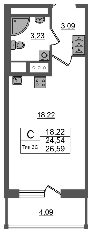 Студия 24,5 м²