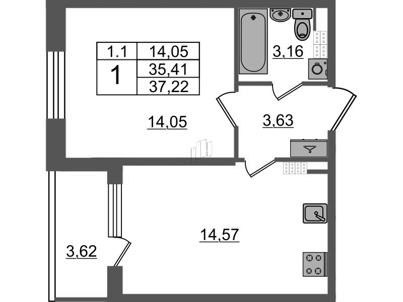 1 ккв 35,4 м²