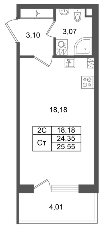 Студия 24,4 м²