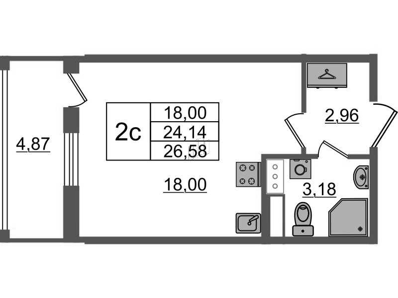 Студия 24,1 м²