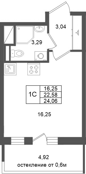 Студия 22,6 м²
