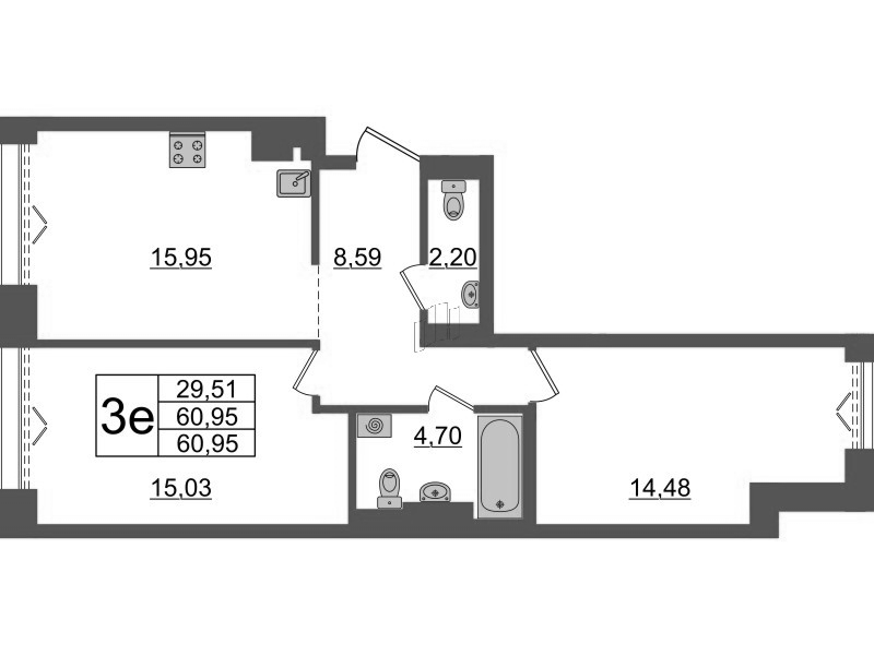 3 ккв (Евро) 61 м²