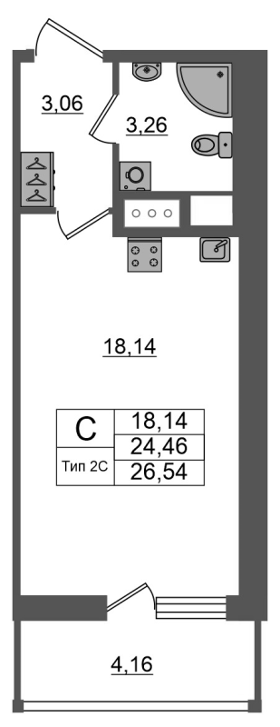 Студия 24,5 м²