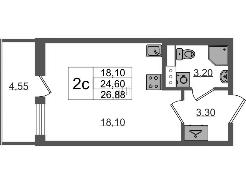 Студия 24,6 м²
