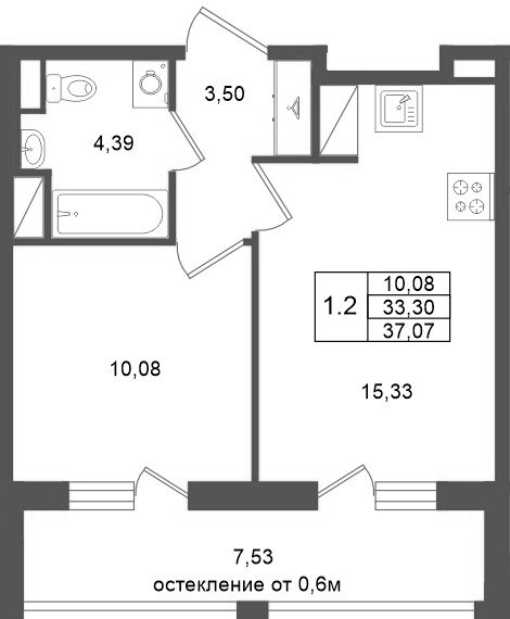 2 ккв (Евро) 33,3 м²