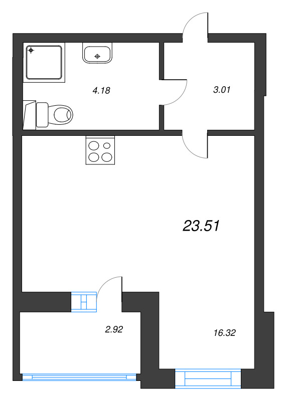 Студия 23,5 м²