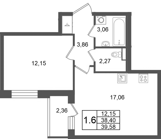 2 ккв (Евро) 38,4 м²
