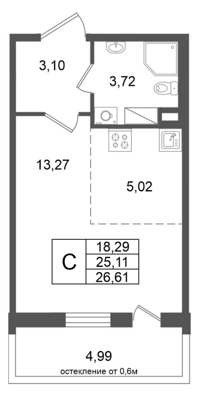 Студия 25,1 м²