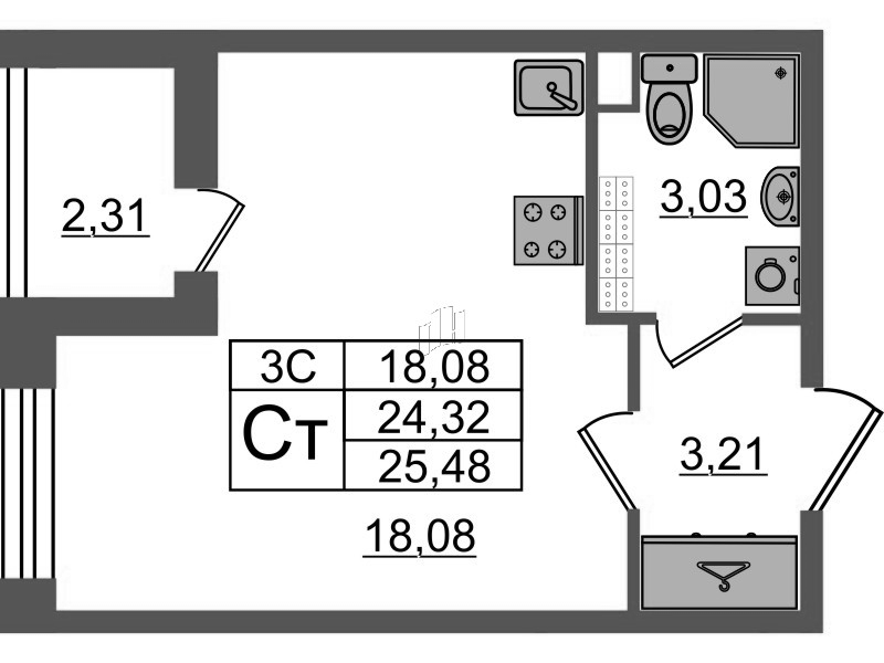 Студия 24,3 м²