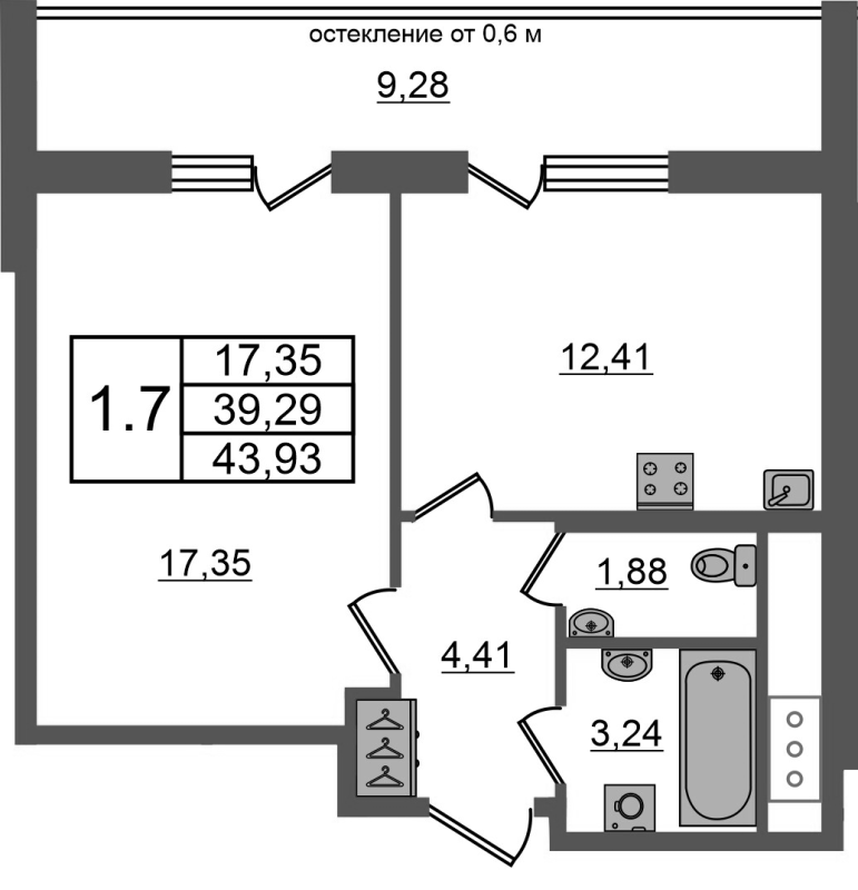 1 ккв 39,3 м²