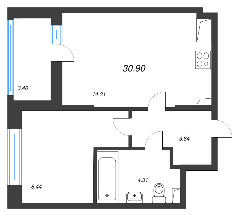 1 ккв 30,9 м²