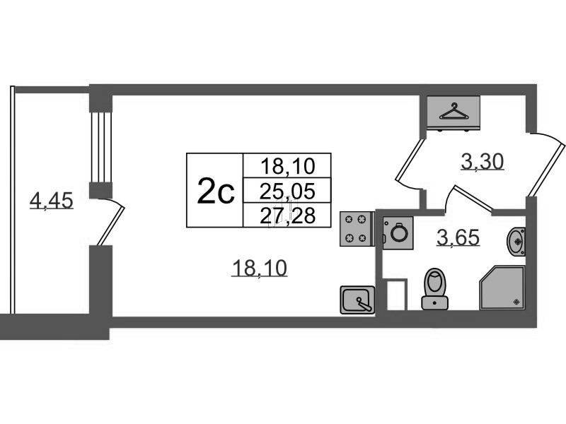 Студия 25,1 м²