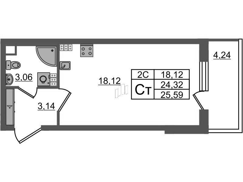 Студия 24,3 м²