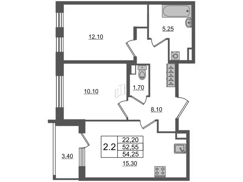3 ккв (Евро) 52,6 м²