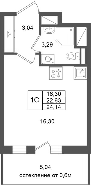 Студия 22,6 м²