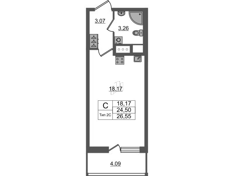 Студия 24,5 м²