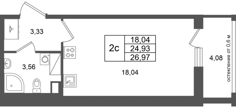 Студия 24,9 м²