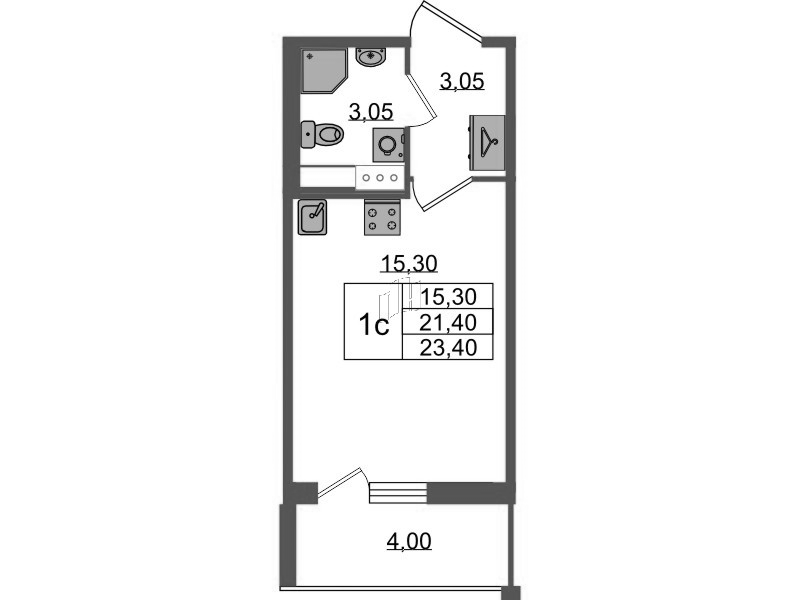 Студия 21,4 м²