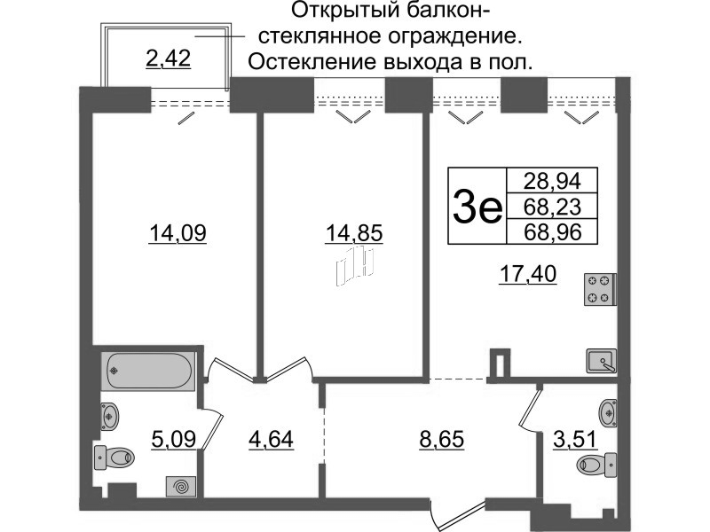 3 ккв (Евро) 68,2 м²
