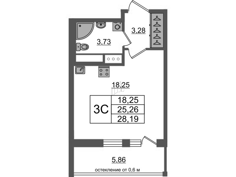 Студия 25,3 м²