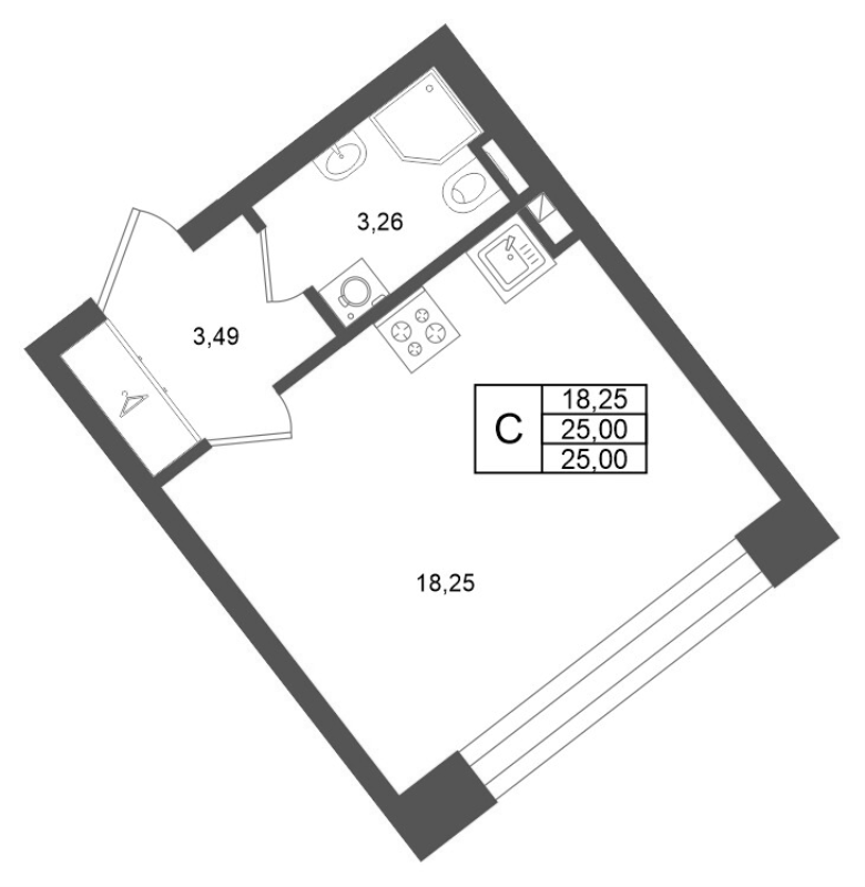 Студия 25 м²