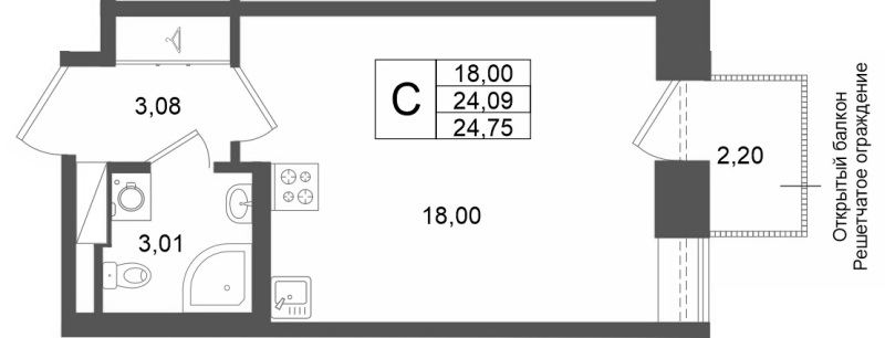 Студия 24,1 м²