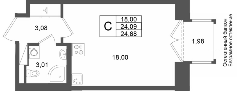 Студия 24,1 м²