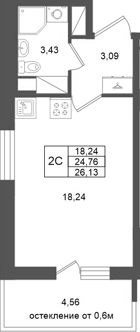 Студия 24,8 м²