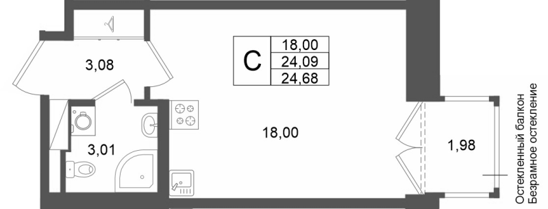 Студия 24,1 м²