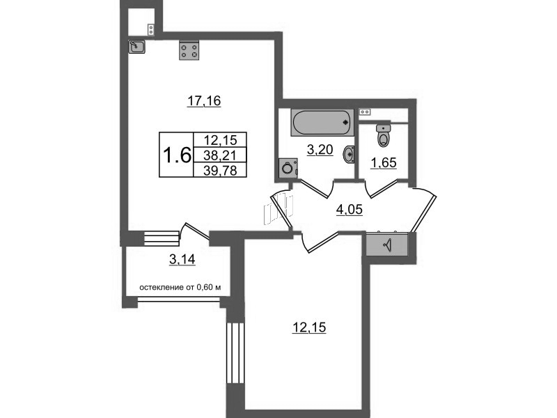 2 ккв (Евро) 38,2 м²