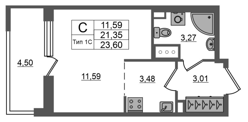Студия 21,4 м²