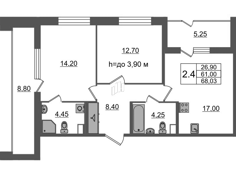 3 ккв (Евро) 61 м²
